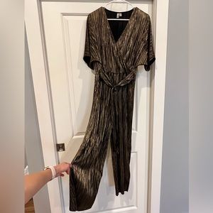 ASOS DESIGN wrap tie jumpsuit in metallic plisse